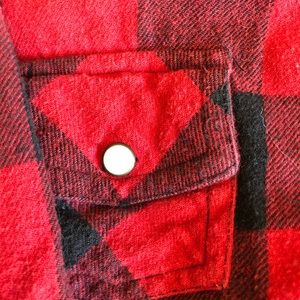 Red flannel with pearl buttons